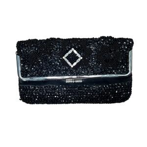 Vintage Black Beaded Sequin Evening Clutch